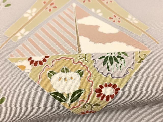 平和屋着物▽訪問着　単衣　色紙花文　金彩　正絹　逸品　BAAS5283ui