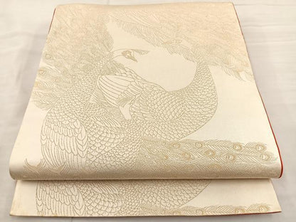 平和屋着物◎両面 全通柄袋帯 孔雀文 金糸 正絹 逸品 BAAS5474bs