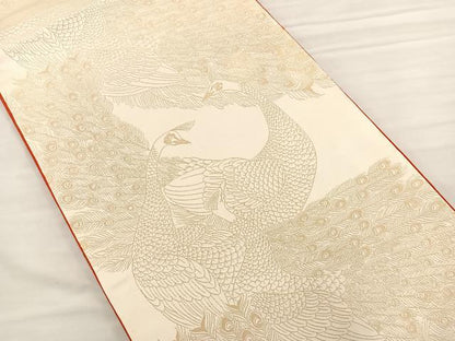 平和屋着物◎両面 全通柄袋帯 孔雀文 金糸 正絹 逸品 BAAS5474bs