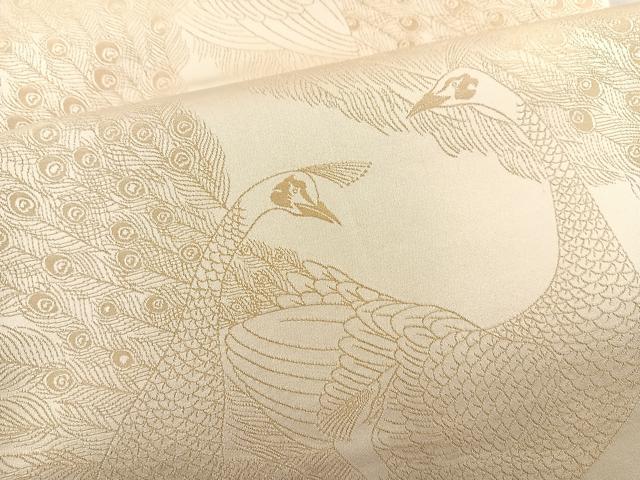 平和屋着物◎両面 全通柄袋帯 孔雀文 金糸 正絹 逸品 BAAS5474bs