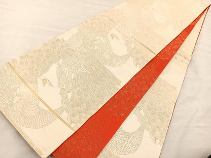平和屋着物◎両面 全通柄袋帯 孔雀文 金糸 正絹 逸品 BAAS5474bs