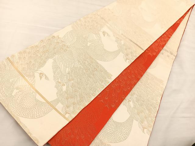 平和屋着物◎両面 全通柄袋帯 孔雀文 金糸 正絹 逸品 BAAS5474bs