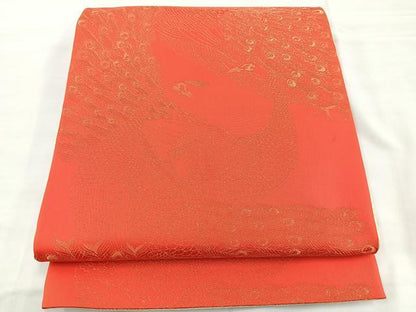 平和屋着物◎両面 全通柄袋帯 孔雀文 金糸 正絹 逸品 BAAS5474bs