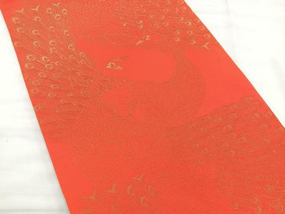 平和屋着物◎両面 全通柄袋帯 孔雀文 金糸 正絹 逸品 BAAS5474bs