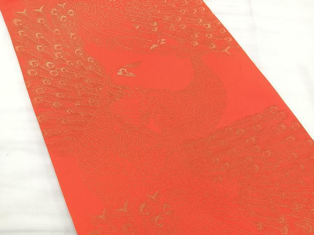 平和屋着物◎両面 全通柄袋帯 孔雀文 金糸 正絹 逸品 BAAS5474bs