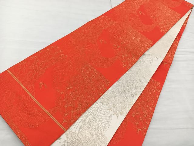 平和屋着物◎両面 全通柄袋帯 孔雀文 金糸 正絹 逸品 BAAS5474bs