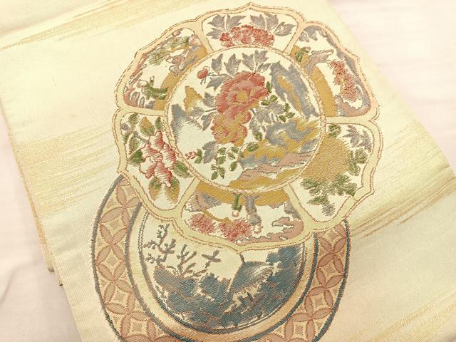 平和屋着物◎六通柄袋帯 絵皿花文 金糸 正絹 逸品 BAAS5481bs
