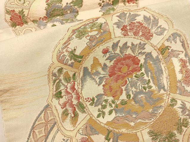 平和屋着物◎六通柄袋帯 絵皿花文 金糸 正絹 逸品 BAAS5481bs