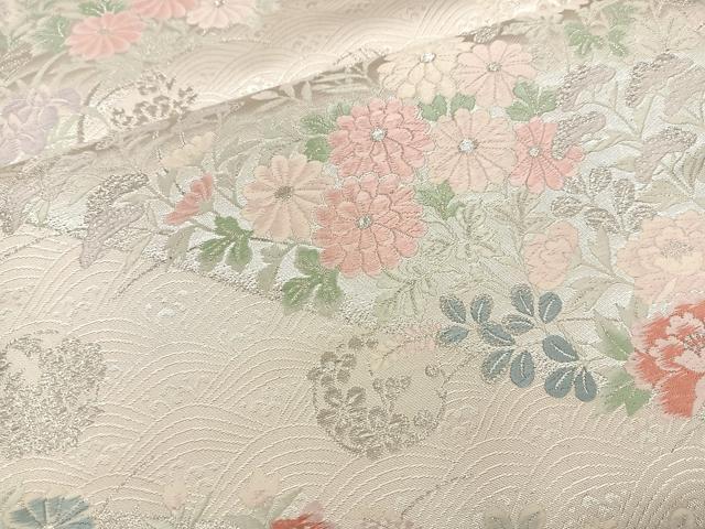 平和屋着物◎六通柄袋帯 唐織 草花文 銀糸 正絹 逸品 BAAS5487bs
