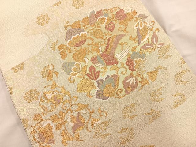 平和屋着物◎六通柄袋帯 花鳥文 金糸 正絹 逸品 BAAS5493bs
