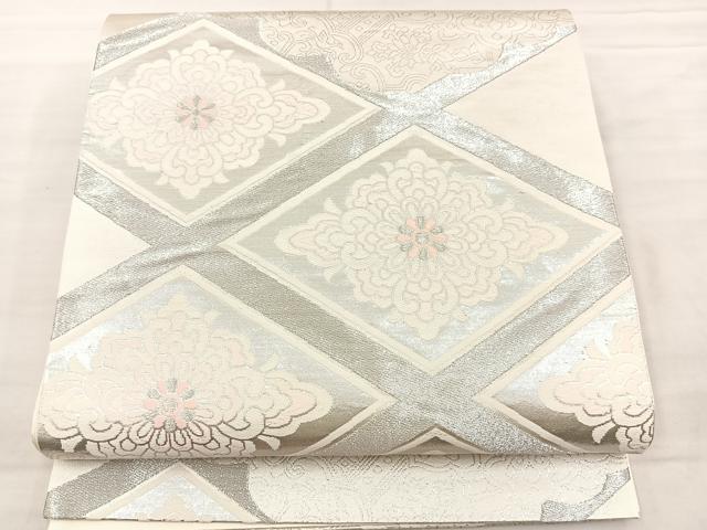 平和屋着物◎六通柄袋帯 天井花文 銀糸 正絹 逸品 BAAS5500bs