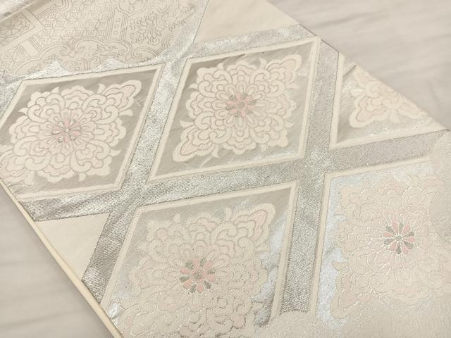 平和屋着物◎六通柄袋帯 天井花文 銀糸 正絹 逸品 BAAS5500bs