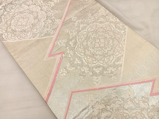 平和屋着物◎太鼓柄袋帯　総刺繍　鼓花文　銀糸　正絹　逸品　BAAS5509bs