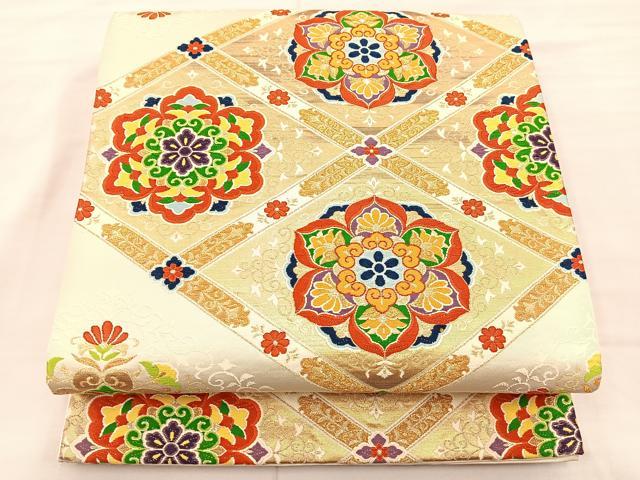 平和屋着物◎六通柄袋帯 唐織 天井花文 金糸 正絹 逸品 BAAS5521bs
