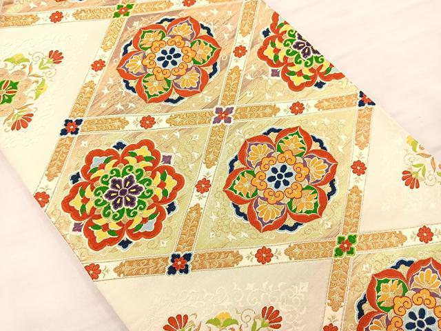 平和屋着物◎六通柄袋帯 唐織 天井花文 金糸 正絹 逸品 BAAS5521bs