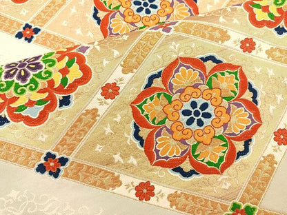 平和屋着物◎六通柄袋帯 唐織 天井花文 金糸 正絹 逸品 BAAS5521bs