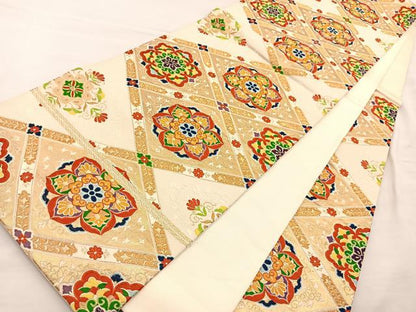 平和屋着物◎六通柄袋帯 唐織 天井花文 金糸 正絹 逸品 BAAS5521bs