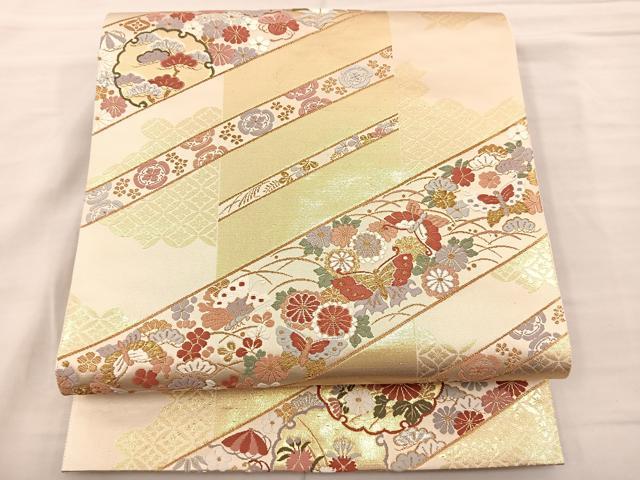 平和屋着物◎六通柄袋帯 唐織 吉祥花蝶文 金銀糸 正絹 逸品 BAAS5523bs