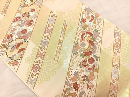 平和屋着物◎六通柄袋帯 唐織 吉祥花蝶文 金銀糸 正絹 逸品 BAAS5523bs
