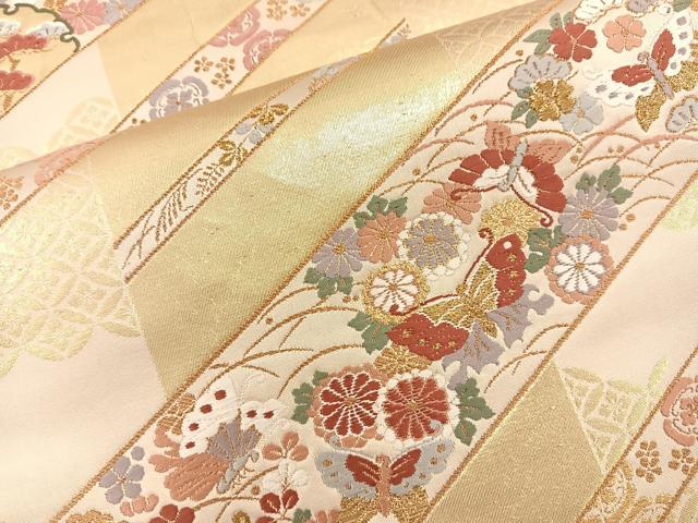 平和屋着物◎六通柄袋帯 唐織 吉祥花蝶文 金銀糸 正絹 逸品 BAAS5523bs