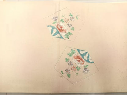 平和屋着物◎太鼓柄袋帯　総駒刺繍　草花文　銀糸　正絹　逸品　BAAS5527bs
