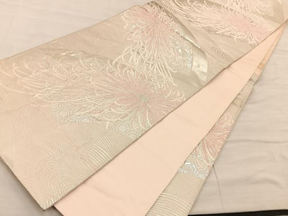 平和屋着物◎六通柄袋帯 唐織 乱菊 銀糸 正絹 逸品 BAAS5532bs