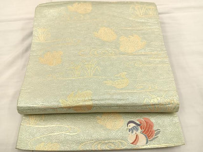 平和屋着物◎六通柄袋帯 綴れ 流水鴛鴦文 金糸 正絹 逸品 BAAS5534bs