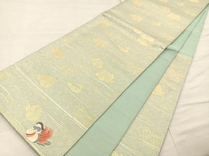 平和屋着物◎六通柄袋帯 綴れ 流水鴛鴦文 金糸 正絹 逸品 BAAS5534bs