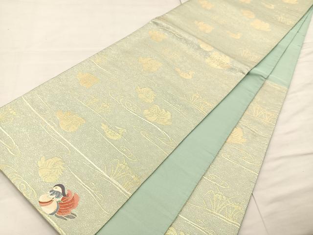 平和屋着物◎六通柄袋帯 綴れ 流水鴛鴦文 金糸 正絹 逸品 BAAS5534bs