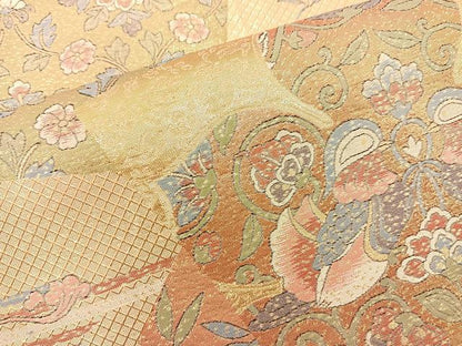 平和屋着物◎六通柄袋帯 色紙花鳥文 金糸 正絹 逸品 BAAS5542bs