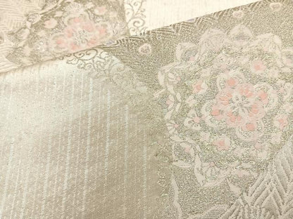平和屋着物◎六通柄袋帯 唐織 孔雀花文 銀糸 正絹 逸品 BAAS5543bs