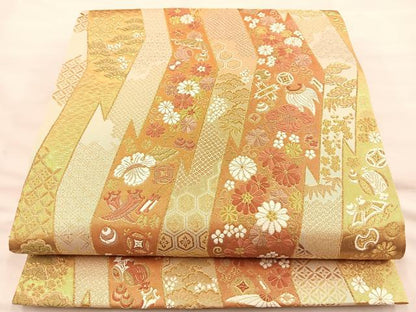 平和屋着物◎六通柄袋帯 唐織 綺羅綾織文 唐俑箔 金糸 正絹 逸品 BAAT5547du