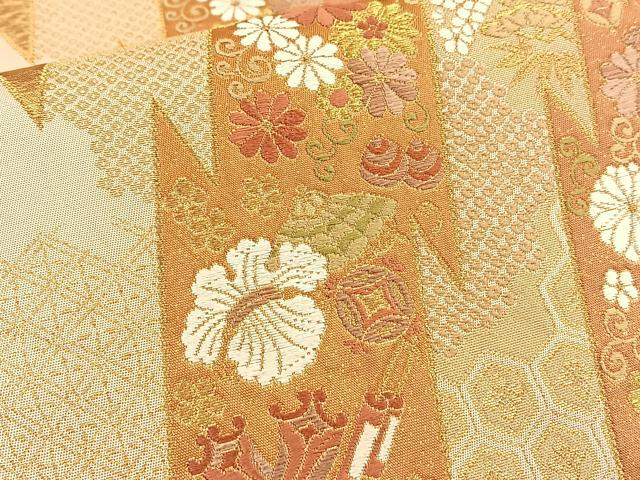 平和屋着物◎六通柄袋帯 唐織 綺羅綾織文 唐俑箔 金糸 正絹 逸品 BAAT5547du