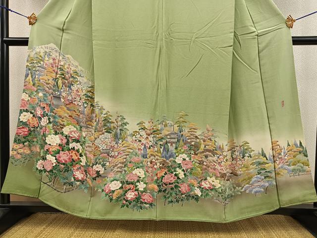 落款入り作家物 岡村蒼風 訪問着袷着物 花籠 暈し染め 卒業式