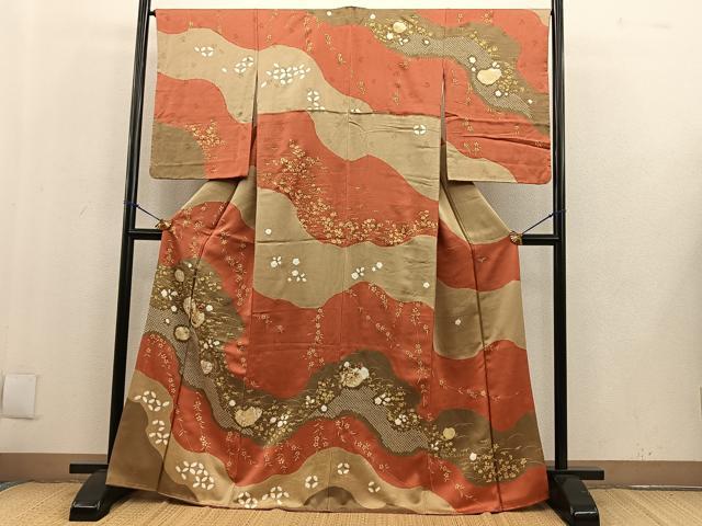 平和屋着物□訪問着 刺繍 道長草花文 金彩 正絹 逸品 BAAS5921ph