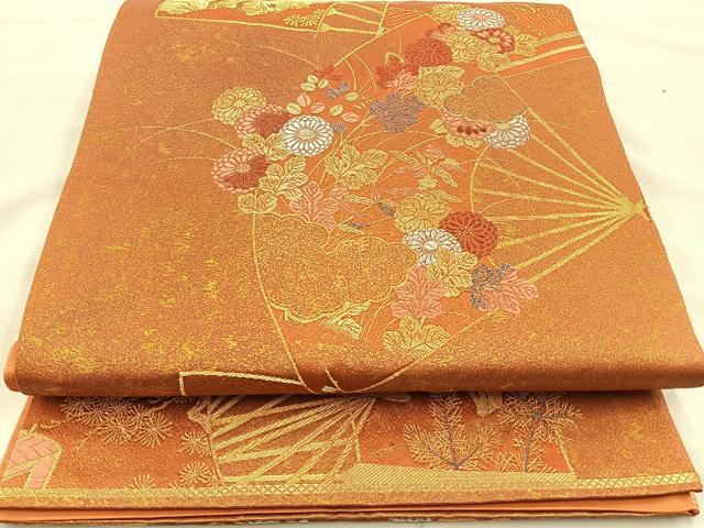 平和屋着物◎六通柄袋帯 地紙草花文 金糸 引箔 正絹 逸品 BAAS6042fc