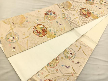 平和屋着物◎六通柄袋帯 唐織 雪輪柳文 金銀糸 正絹 逸品 BAAS6044fc