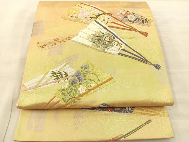 平和屋着物◎六通柄袋帯 唐織 扇面花文 金糸 引箔 正絹 逸品 BAAS6053fc