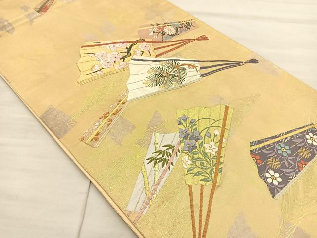 平和屋着物◎六通柄袋帯 唐織 扇面花文 金糸 引箔 正絹 逸品 BAAS6053fc