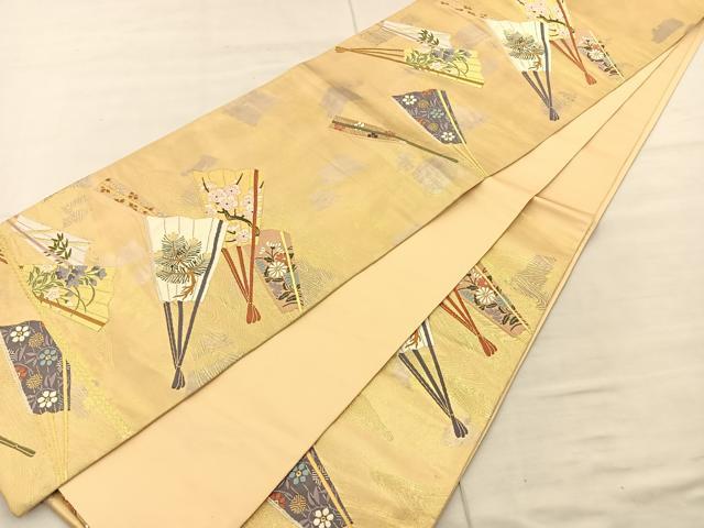 平和屋着物◎六通柄袋帯 唐織 扇面花文 金糸 引箔 正絹 逸品 BAAS6053fc