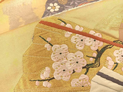 平和屋着物◎六通柄袋帯 唐織 扇面花文 金糸 引箔 正絹 逸品 BAAS6053fc