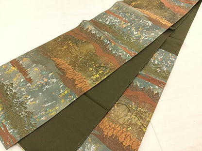 平和屋着物◎六通柄袋帯 輝宝錦 遠山風景文 金糸 引箔 正絹 逸品 BAAS6056fc