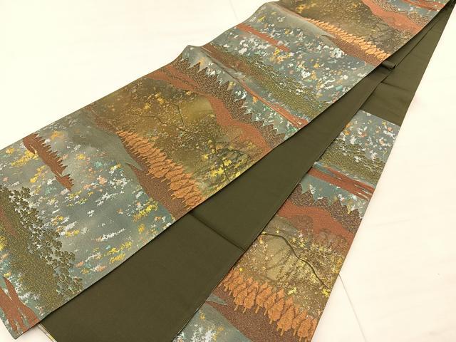 平和屋着物◎六通柄袋帯 輝宝錦 遠山風景文 金糸 引箔 正絹 逸品 BAAS6056fc