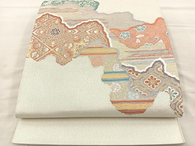 平和屋着物◎太鼓柄袋帯 綴れ 道長花文 金糸 正絹 逸品 BAAS6058fc