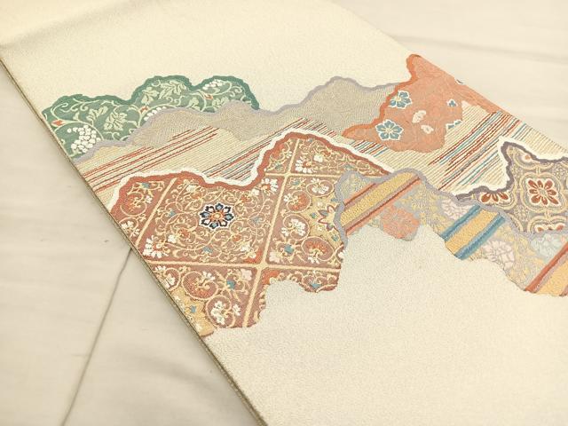 平和屋着物◎太鼓柄袋帯 綴れ 道長花文 金糸 正絹 逸品 BAAS6058fc