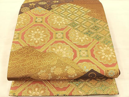 平和屋着物◎六通柄袋帯 松皮菱蜀江文 金糸 正絹 逸品 BAAS6067fc