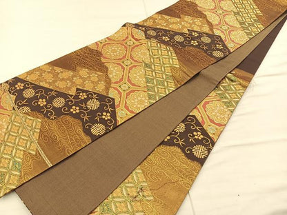 平和屋着物◎六通柄袋帯 松皮菱蜀江文 金糸 正絹 逸品 BAAS6067fc