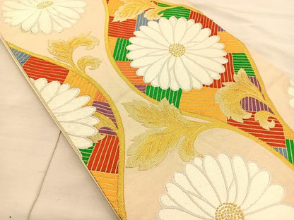 平和屋着物◎六通柄袋帯 唐織 縦枠花文 金糸 正絹 逸品 BAAS6069fc