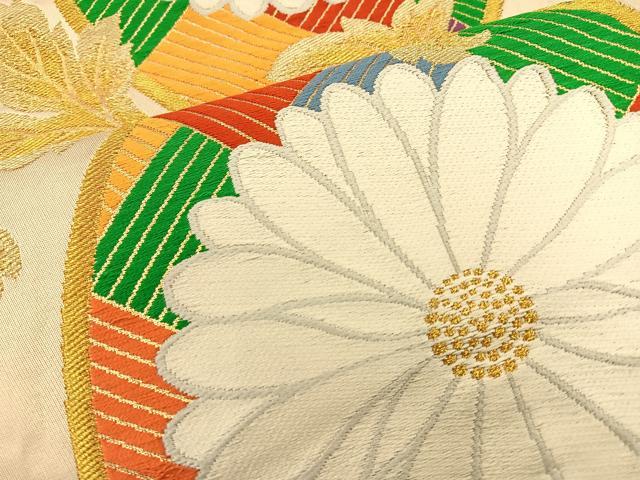 平和屋着物◎六通柄袋帯 唐織 縦枠花文 金糸 正絹 逸品 BAAS6069fc