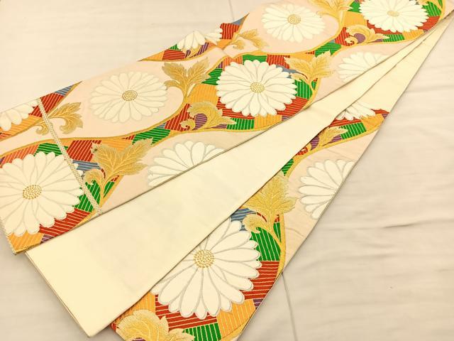 平和屋着物◎六通柄袋帯 唐織 縦枠花文 金糸 正絹 逸品 BAAS6069fc